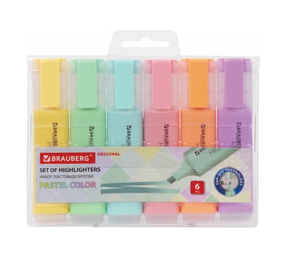 Изображение товара Текстовыделители BRAUBERG ORIGINAL PASTEL набор 6 шт, ассорти, линия 1-5 мм 151698