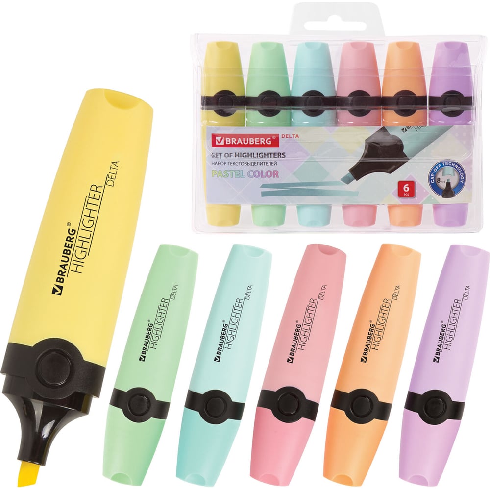 Изображение товара Набор текстовыделителей BRAUBERG DELTA PASTEL 6 шт ассорти линии 1-5 мм