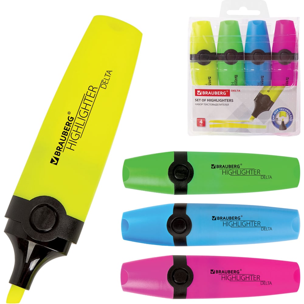 Изображение товара Текстовыделители BRAUBERG DELTA набор 4 шт ассорти линия 1-5 мм