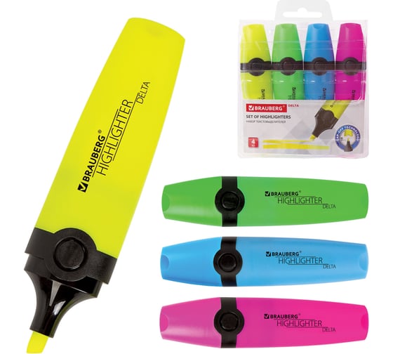 Изображение товара Текстовыделители BRAUBERG DELTA набор 4 шт, ассорти, линия 1-5 мм 151727