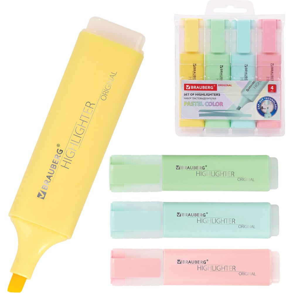 Изображение товара Текстовыделители BRAUBERG ORIGINAL PASTEL набор 4 шт ассорти 1-5 мм