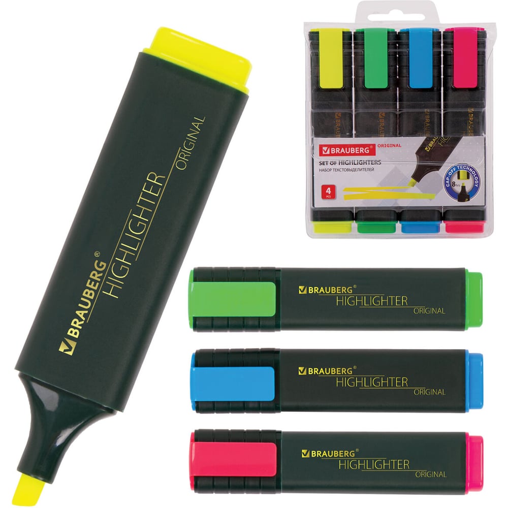 Изображение товара Набор текстовыделителей BRAUBERG ORIGINAL 4 шт ассорти линия 1-5 мм
