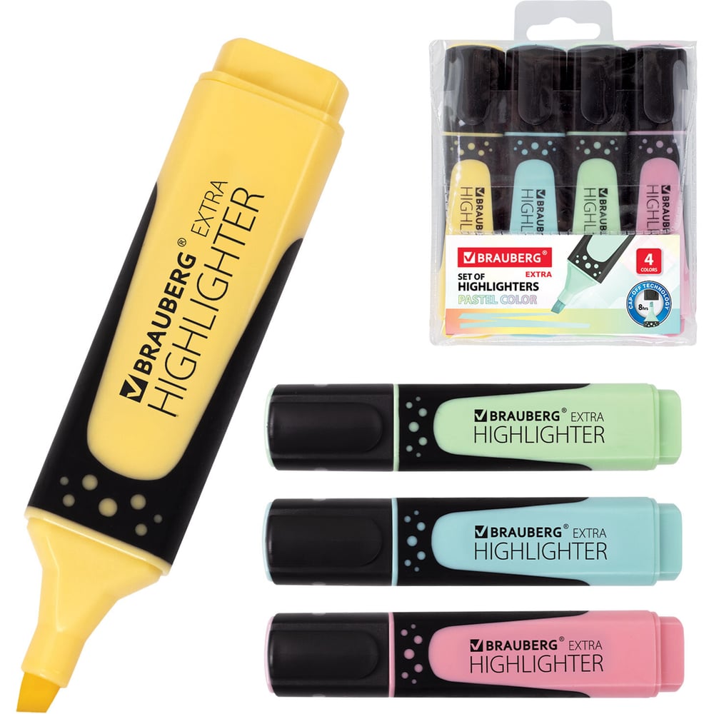 Изображение товара Набор текстовыделителей BRAUBERG SUPER PASTEL 4 шт прорезиненный корпус