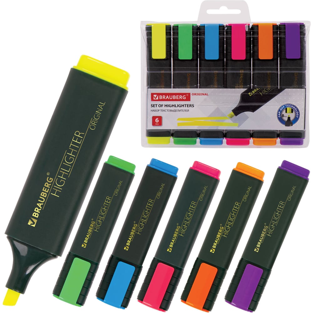 Изображение товара Текстовыделители BRAUBERG ORIGINAL набор 6 шт, ассорти, линия 1-5 мм 151690
