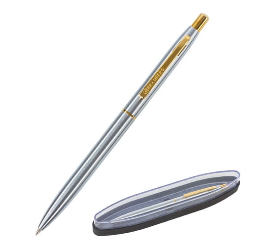 Изображение товара Подарочная шариковая ручка BRAUBERG Brioso синяя, серебристый корпус с золотистым, 0.5 мм 143463