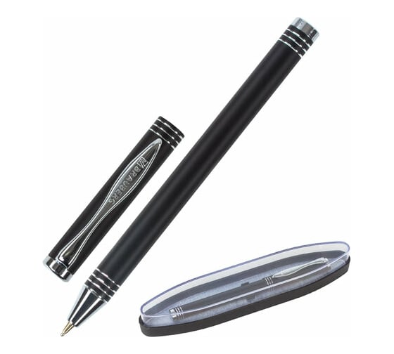 Изображение товара Подарочная шариковая ручка BRAUBERG Magneto синяя, черный корпус с хромом, линия 0.5 мм 143494