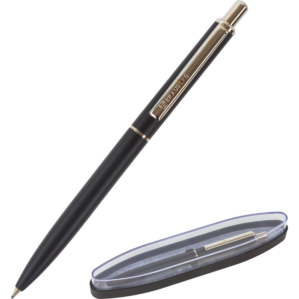 Изображение товара Подарочная шариковая ручка BRAUBERG Larghetto синяя, черный корпус с хромом, линия 0.5 мм 143476