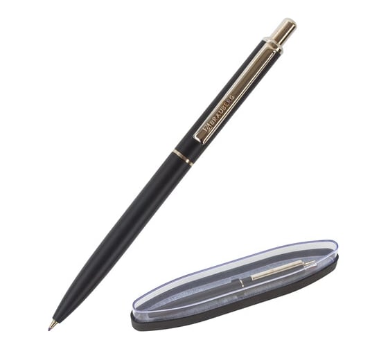 Изображение товара Подарочная шариковая ручка BRAUBERG Larghetto синяя, черный корпус с хромом, линия 0.5 мм 143476