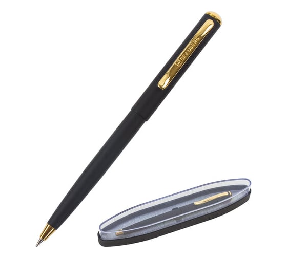 Изображение товара Подарочная шариковая ручка BRAUBERG Maestro синяя, черный корпус с золотистым, линия 0.5 мм 143470