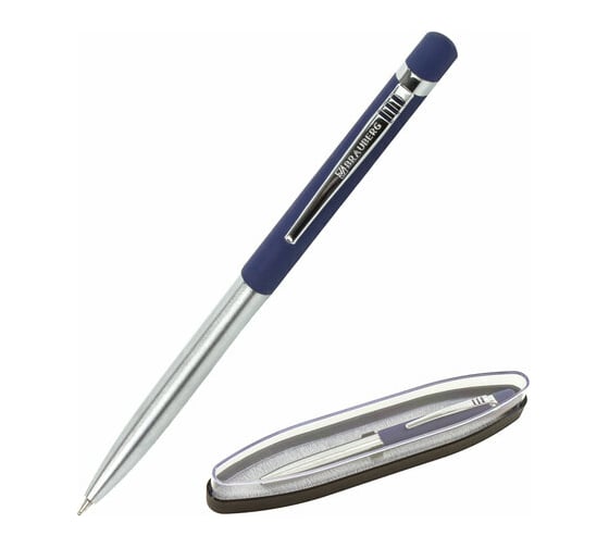 Изображение товара Подарочная шариковая ручка BRAUBERG Ottava синяя, серебристый корпус с синим, линия 0.5 мм 143487