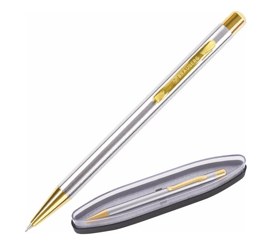 Изображение товара Подарочная шариковая ручка BRAUBERG Piano синяя, серебристый корпус с золотистым, линия 0.5 мм 143472