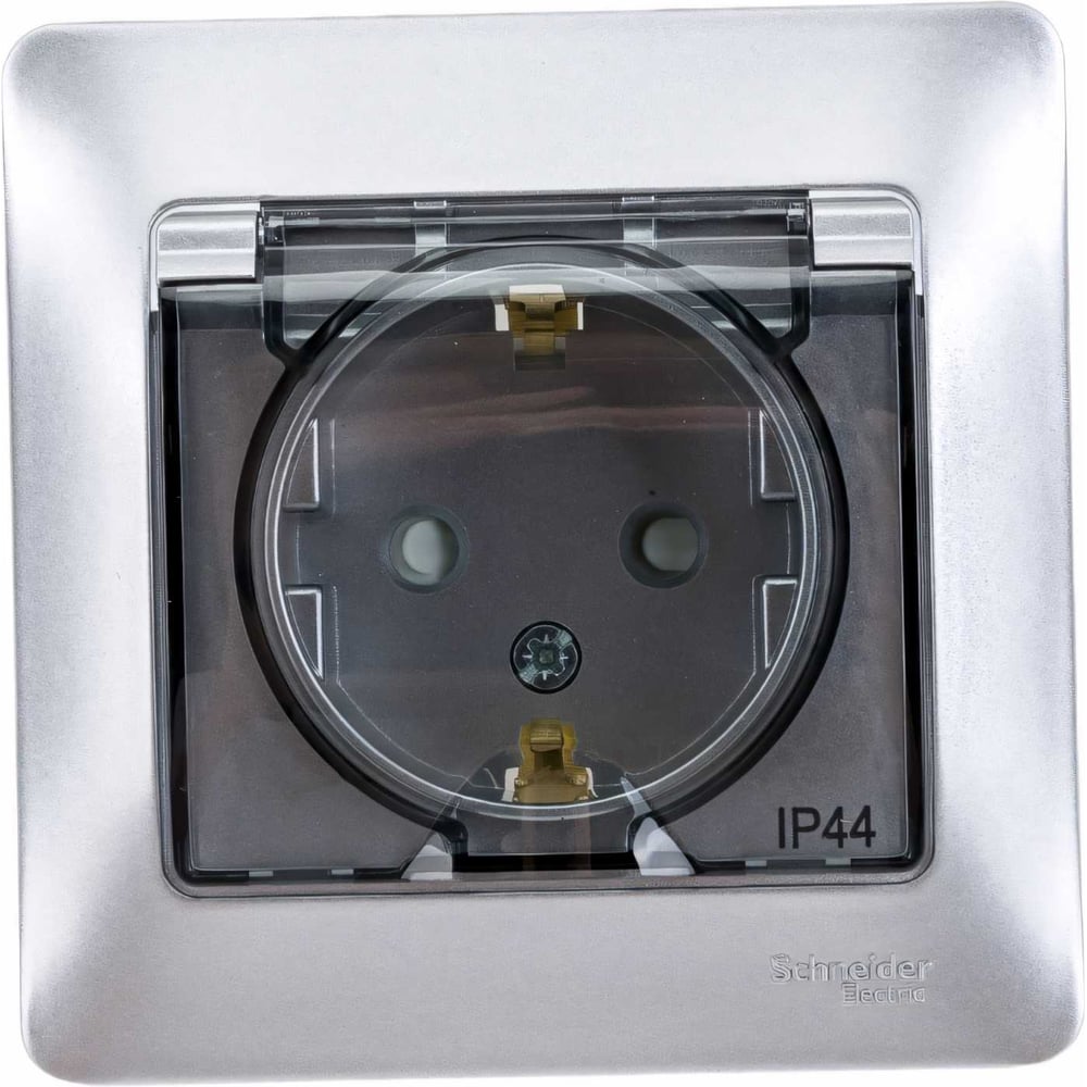 Изображение товара Алюминиевая розетка Systeme Electric Glossa IP44 с заземлением и защитными шторками