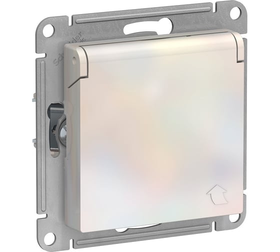 Изображение товара Розетка Systeme Electric AtlasDesign Жемчуг с заземлением со шторками с крышкой, 16А, IP20 ATN000446