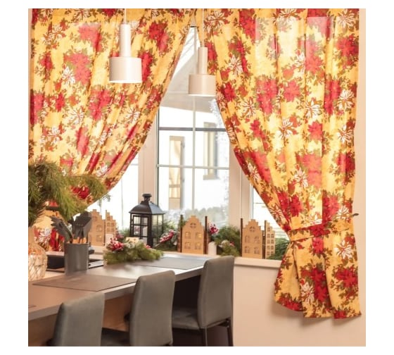 Изображение товара Комплект штор Доляна Новогодние украшения 145х180 см - 2 шт с подхватами, 100% полиэстер, 140 г/кв.м 10643141