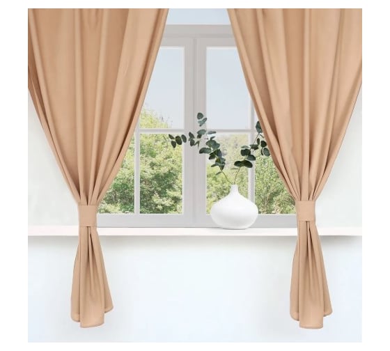 Изображение товара Шторы для кухни Этель ECO, цвет бежевый, 136х180 см - 2 шт, подхваты - 2 шт, 70% хлопок, 30% лен 10398303
