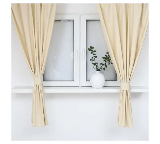 Изображение товара Комплект штор для кухни Этель с подхватами Home цвет молочный, 150х180 см - 2 шт 10472163