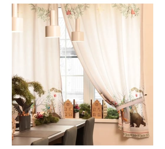 Изображение товара Комплект штор для кухни Этель с подхватами Новогоднее чудо 145х180+/-5 см - 2 шт, габардин 10420181