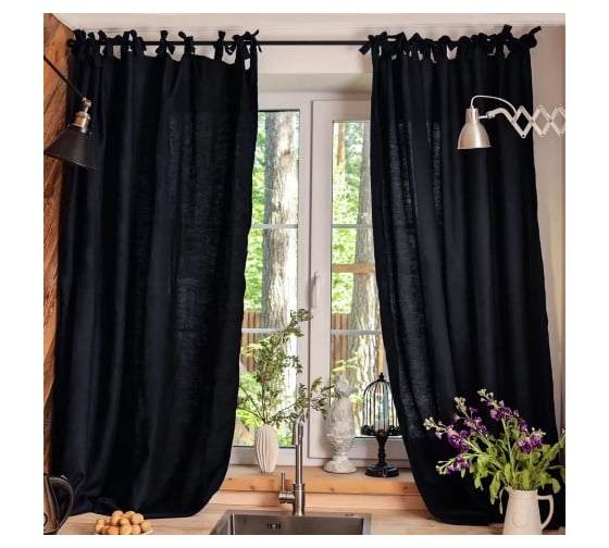 Изображение товара Комплект штор для кухни Этель с завязками Linen collection 145х180 см - 2 шт, 100% лен 170 г/кв.м 10300822