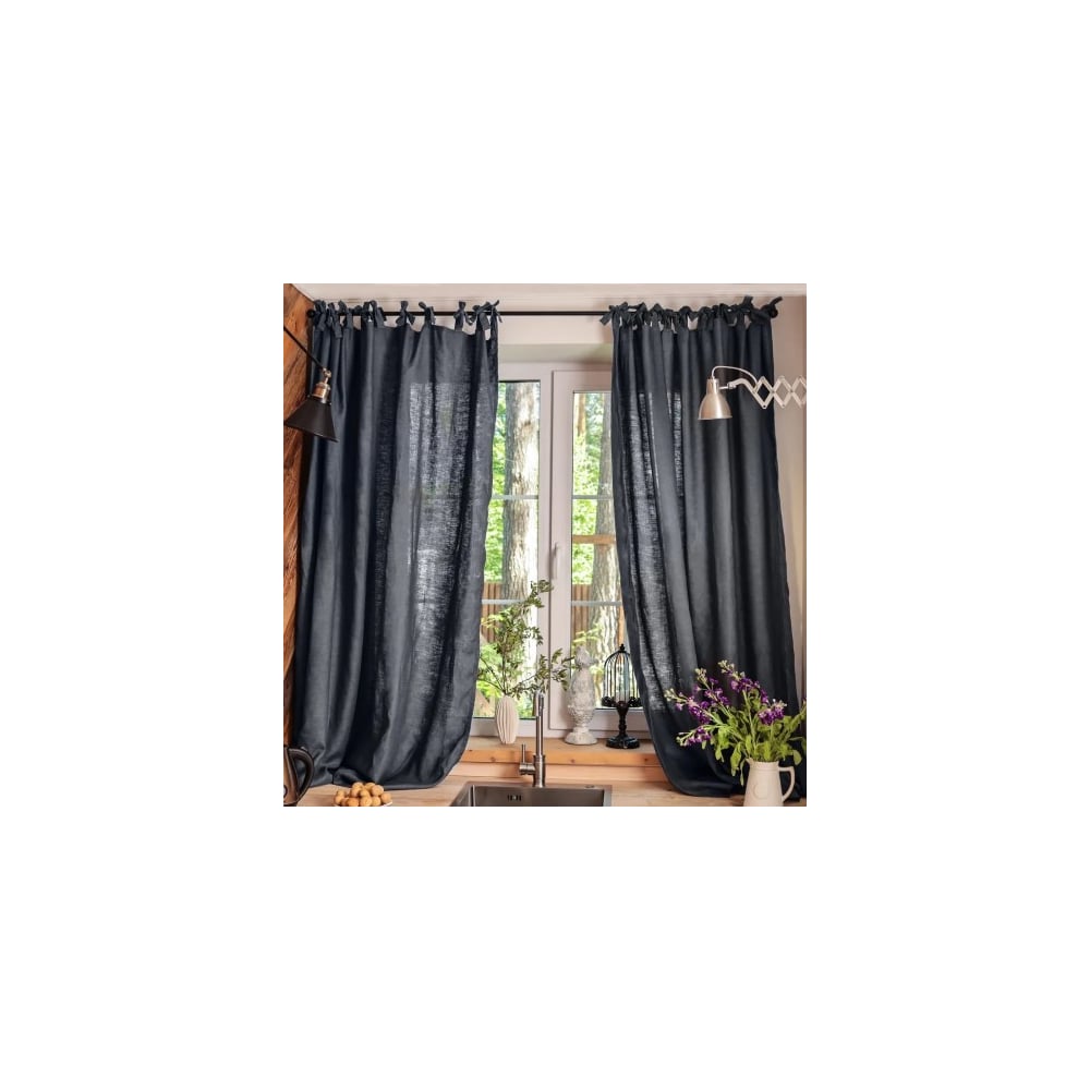 Изображение товара Комплект штор для кухни Этель 145х180 см серые из 100% льна