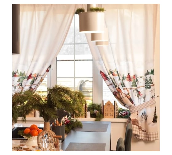 Изображение товара Комплект штор для кухни Этель с подхватами Нorse family 145х180 см - 2 шт, габардин 10420182