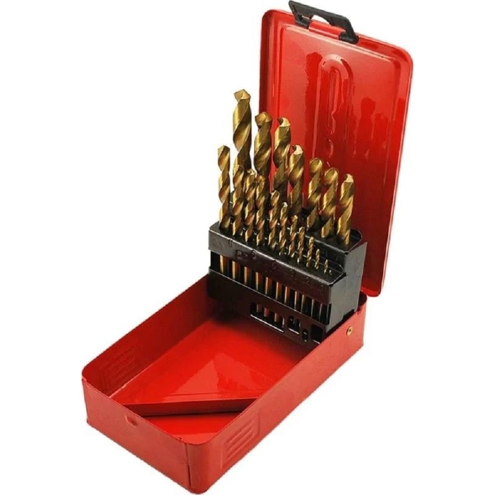 Изображение товара Набор сверл по металлу HSS-TIN 1-10 мм 19 шт в металлическом боксе