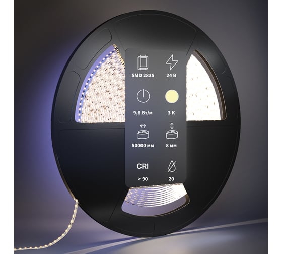 Изображение товара Светодиодная лента MAYTONI Ultra 24В 2835 9,6Вт/м 3000К 50м IP 20 201047