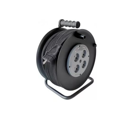 Изображение товара Удлинитель на металлической катушке SVET морозостойкий хозяйственный УХ-16-4-50-КМ КГ2х2,5, 50 метров, 4 розетки, без заземления, 16А, 4000Вт 3106-20071