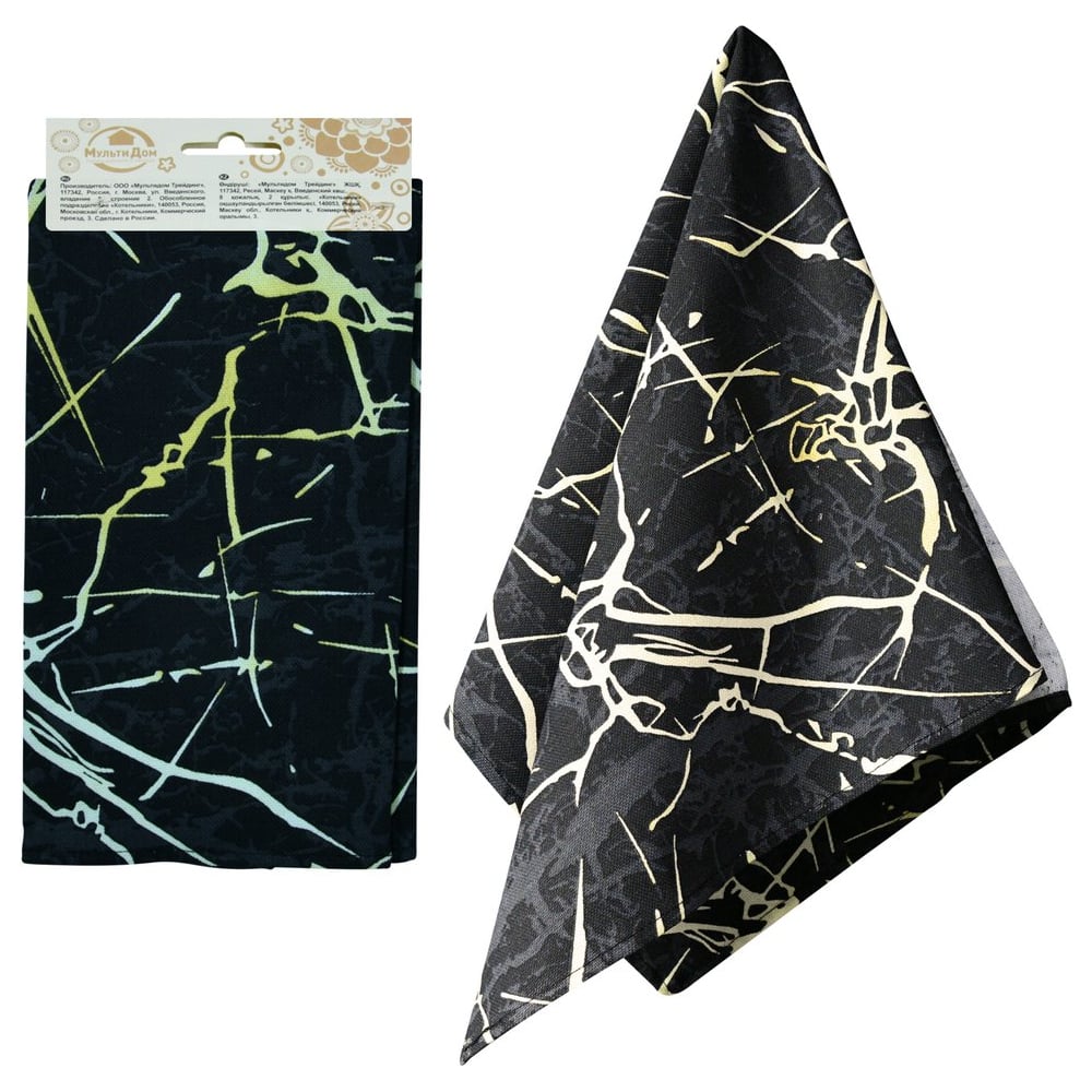 Изображение товара Полотенце МУЛЬТИДОМ Черный мрамор 35х60 см хлопок стильное легкое