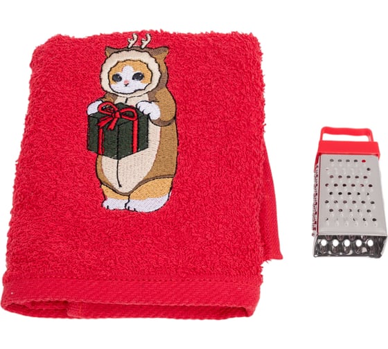 Изображение товара Набор в мешочке Этель Sweet cat: полотенце 35х60 см, тёрка 7.7х3.7х3 см 10577088