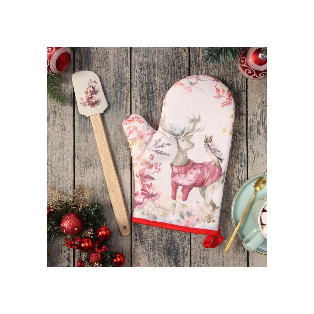 Изображение товара Подарочный набор Олень: варежка и силиконовая лопатка для кухни
