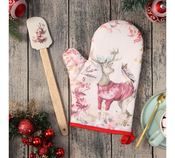 Изображение товара Подарочный набор Доляна Олень: варежка-прихватка, лопатка силикон 9905523
