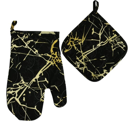 Изображение товара Прихватка с рукавицей МУЛЬТИДОМ Черный мрамор, набор из 2-х предметов МТ22-271