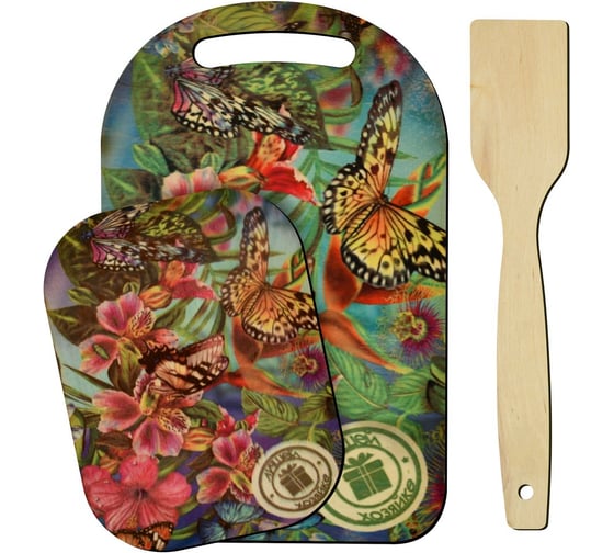 Изображение товара Доска разделочная МУЛЬТИДОМ Яркое лето, в наборе с подставкой и лопаткой, 3 предмета МБ18-393
