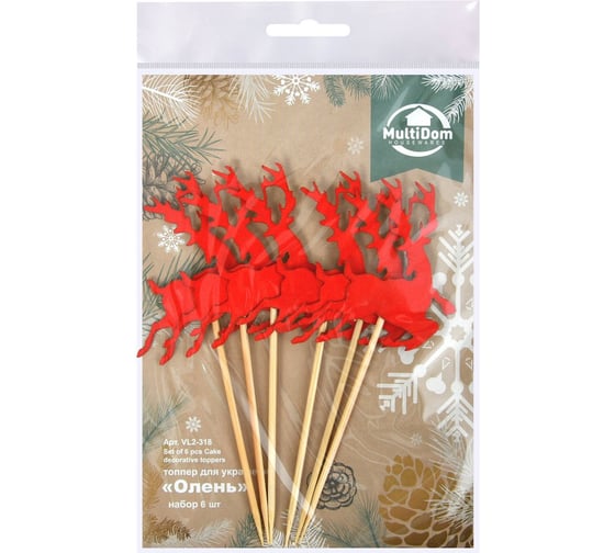 Изображение товара Топпер для украшения МУЛЬТИДОМ Олень, набор 6 шт., длина 13,5 см VL2-318