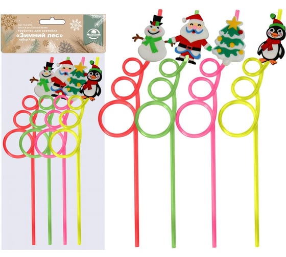 Изображение товара Трубочки для коктейля МУЛЬТИДОМ Зимний лес, набор 4 шт., длина 26 см VL2-293