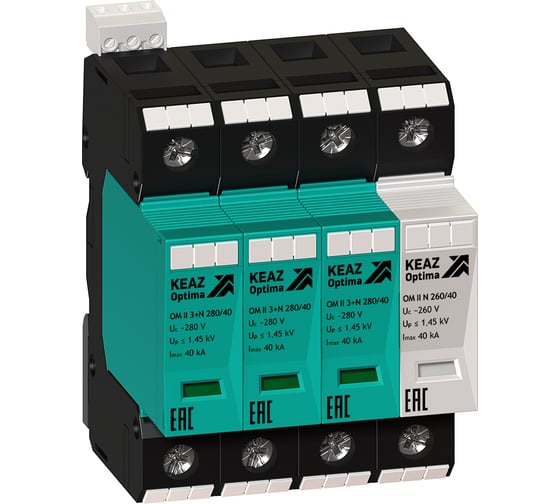 Изображение товара Ограничитель импульсных перенапряжений КЭАЗ (УЗИП) OptiDin OM-II-3+N-280/40/R 114313