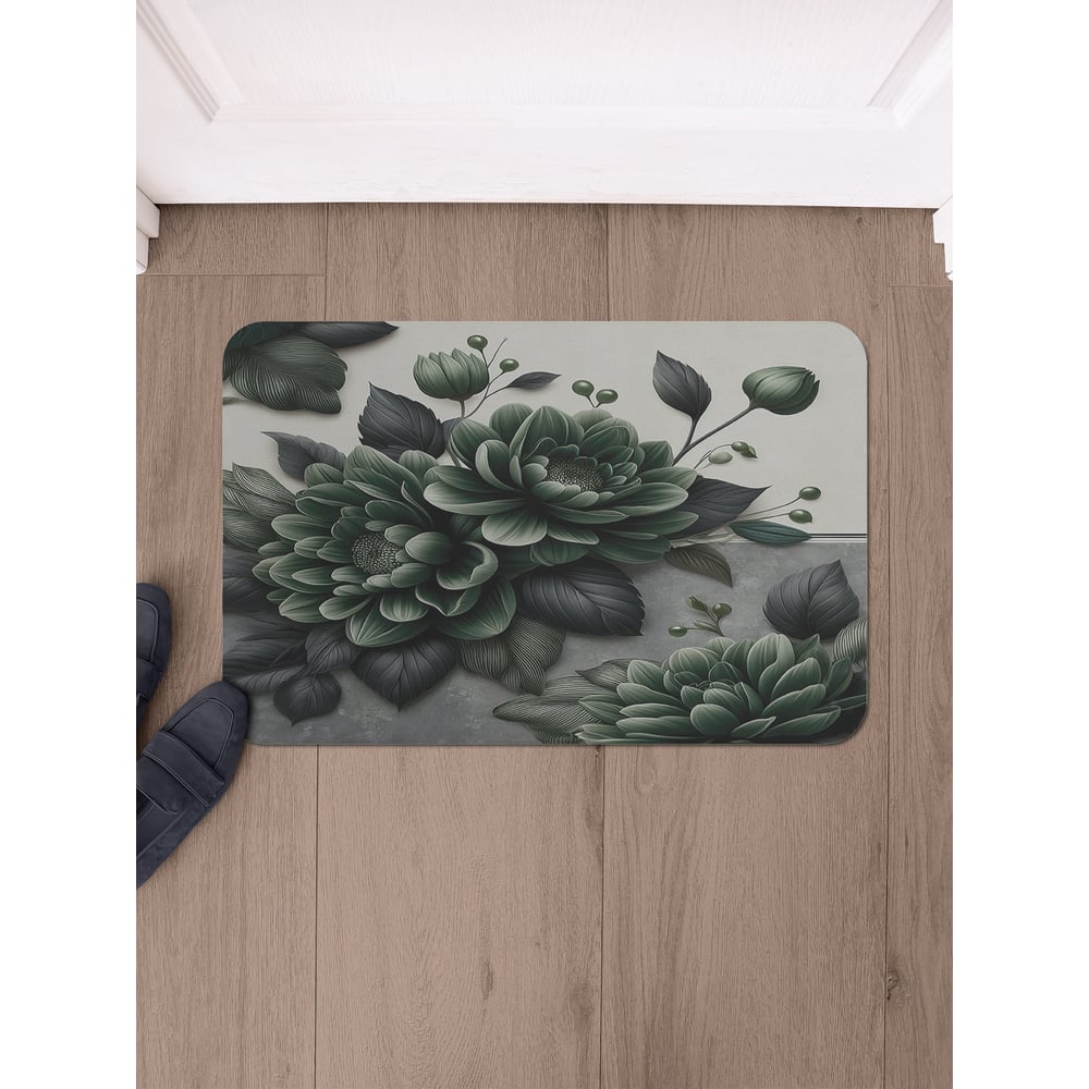 Изображение товара Коврик в прихожую JoyArty прямоугольный Зеленые цветы 58x38 см