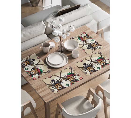 Изображение товара Сервировочные салфетки на стол JoyArty "Олени на празднике", 30x46 см , серия Новый год и Рождество ser002_sd3960_30x46