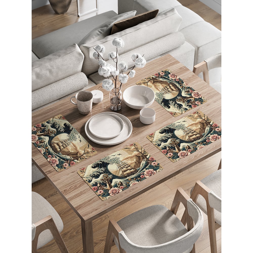 Изображение товара Сервировочные салфетки на стол JoyArty Розы на волне 30x46 см, оксфорд и полиэстер