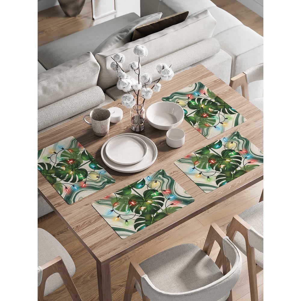 Изображение товара Сервировочные салфетки JoyArty Монстера в огнях 30x46 см праздничные для Нового года