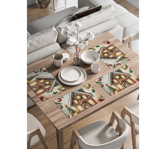 Изображение товара Сервировочные салфетки на стол JoyArty "Пряничный домик", 30x46 см , серия Новый год и Рождество ser002_sd3882_30x46