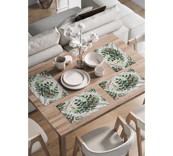 Изображение товара Сервировочные салфетки на стол JoyArty "Эвкалипт в огоньках", 30x46 см , серия Новый год и Рождество ser002_sd3946_30x46