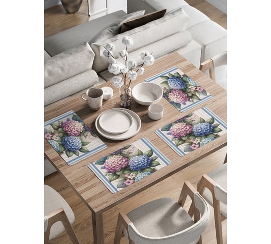 Изображение товара Сервировочные салфетки на стол JoyArty "Гортензия", 30x46 см , ser002_sd3407_30x46