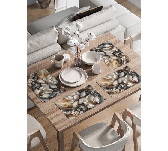 Изображение товара Сервировочные салфетки на стол JoyArty "Магнолия и мрамор", 30x46 см , ser002_sd3482_30x46