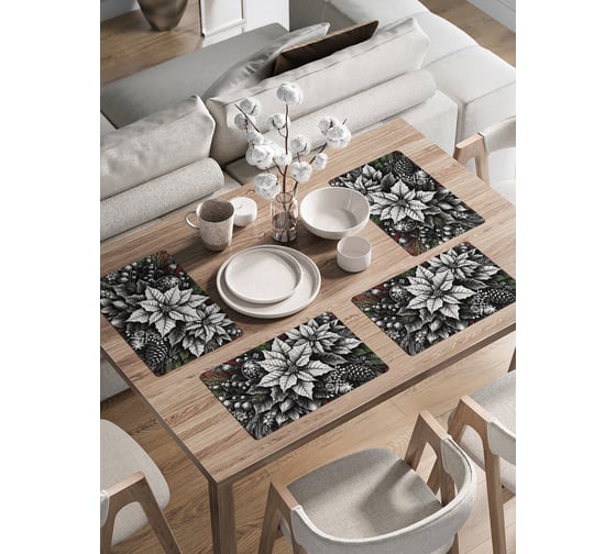 Изображение товара Сервировочные салфетки на стол JoyArty "Серые цветы", 30x46 см , серия Новый год и Рождество ser002_sd3906_30x46