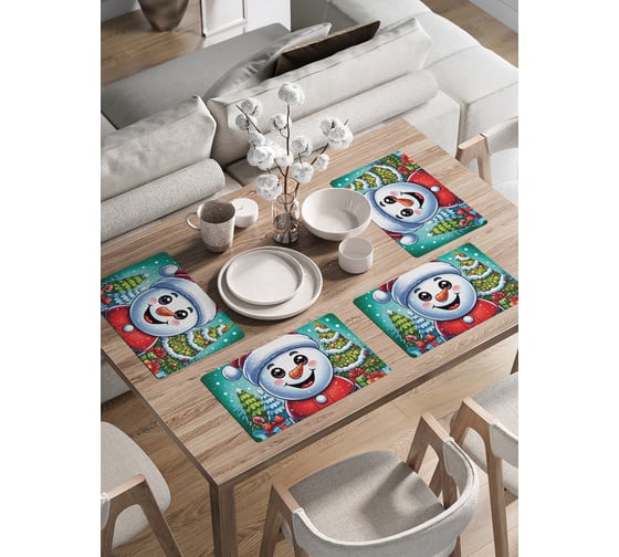 Изображение товара Сервировочные салфетки на стол JoyArty "Снеговик с подарками", 30x46 см , серия Новый год и Рождество ser002_sd3927_30x46