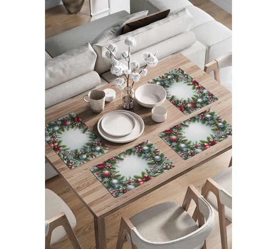 Изображение товара Сервировочные салфетки на стол JoyArty "Праздничный венок", 30x46 см , серия Новый год и Рождество ser002_sd3950_30x46