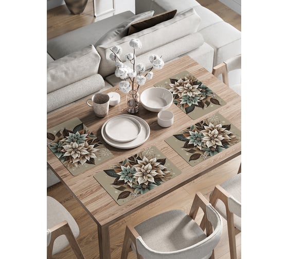 Изображение товара Сервировочные салфетки на стол JoyArty "Букет в снежинках", 30x46 см , серия Новый год и Рождество ser002_sd3918_30x46