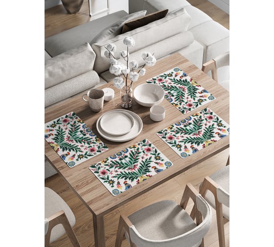 Изображение товара Сервировочные салфетки на стол JoyArty "Птички на ветках", 30x46 см , серия Новый год и Рождество ser002_sd3978_30x46