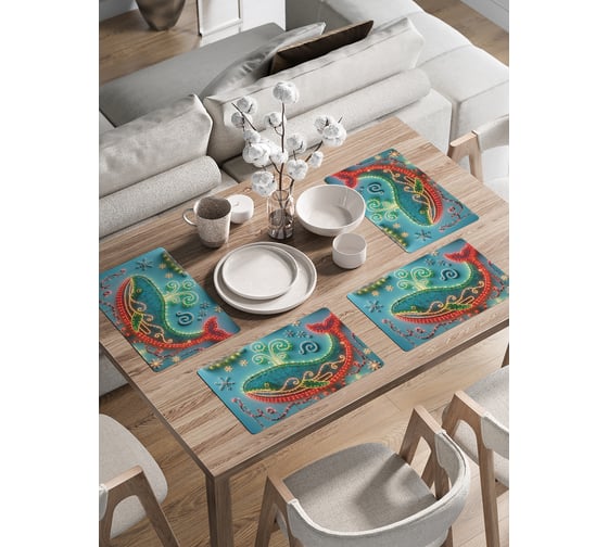 Изображение товара Сервировочные салфетки на стол JoyArty "Красочный кит", 30x46 см , серия Новый год и Рождество ser002_sd3890_30x46